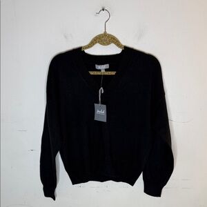 Marled Black Knit V-Neck Sweater Size Medium NWT!